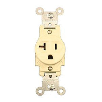 Leviton 5801-I | Single Receptacle Outlet, Commercial Specification Grade, Smooth Face, 20 Amp, 125 Volt, Side Wire, NEMA 5-20R, 2-Pole, 3-Wire, Grounding, Ivory