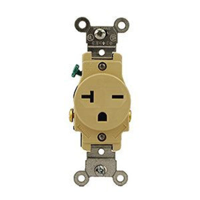 Leviton 5821-I | Single Receptacle Outlet, Commercial Specification Grade, Smooth Face, 20 Amp, 250 Volt, Side Wire, NEMA 6-20R, 2-Pole, 3-Wire - Ivory