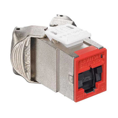 Leviton 61SJK-SC6 | Atlas-X1 Cat 6 Shielded QuickPort Jack with Shutters, Crimson