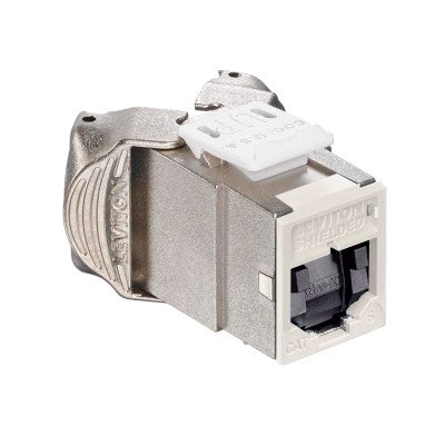 Leviton 61SJK-ST6 | Atlas-X1 Cat 6 Shielded QuickPort Jack with Shutters, Light Almond