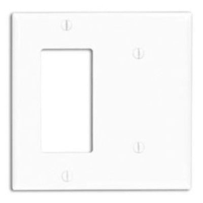 Leviton 80708-W | 2-Gang 1-Blank 1-Decora/GFCI Device Combination Wallplate, Standard Size, Thermoplastic Nylon, Strap Mount, - White