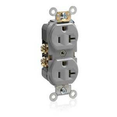 Leviton BR20-GY | Duplex Receptacle Outlet, Commercial Specification Grade, Indented Face, Self-Grounding - Gray