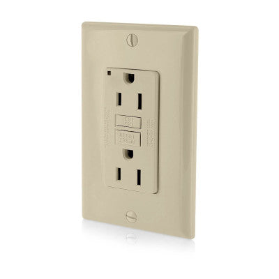 Leviton GFNT1-I | 15 Amp, 125 Volt Receptacle/Outlet, 20 Amp Feed-Through, Self-test SmartlockPro Slim GFCI, monochromatic, Ivory