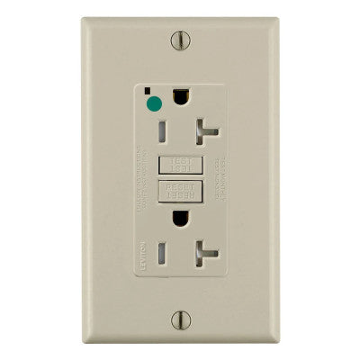 Leviton GFTR2-HGI | SmartlockPro GFCI Duplex Receptacle Outlet, Extra Heavy-Duty Hospital Grade, Tamper-Resistant, Self-Grounding - Ivory