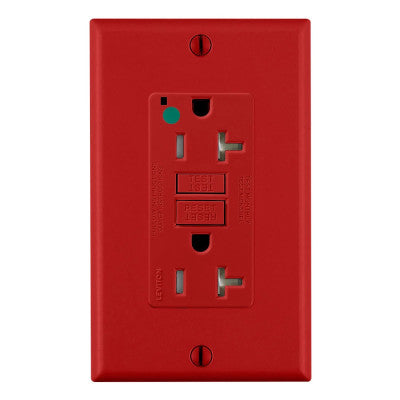 Leviton GFTR2-HGR | SmartlockPro GFCI Duplex Receptacle Outlet, Extra Heavy-Duty Hospital Grade, Tamper-Resistant, Self-Grounding - Red