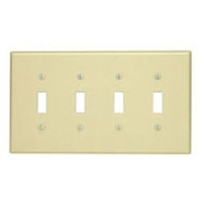 Leviton PJ4-I | 4-Gang Toggle Device Switch Wallplate, Midway Size, Thermoplastic Nylon, Device Mount, - Ivory
