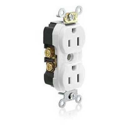 Leviton TBR15-WCP | Duplex Receptacle, Straight Blade, Narrow Body, Tamper-Resistant, 15A, White