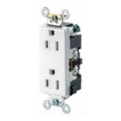 Leviton TDR15-W | Decora Plus Duplex Receptacle Outlet, Heavy-Duty Industrial Specification Grade, Tamper-Resistant, Smooth Face, White