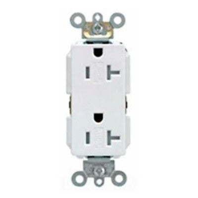 Leviton TDR20-W | Decora Plus Duplex Receptacle Outlet, Heavy-Duty Industrial Specification Grade, Tamper-Resistant, Self-Grounding - White