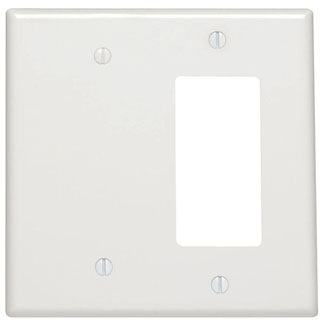 Leviton P1426-W | 2-Gang 1-Blank 1-Decora/GFCI Device Combination Wallplate, Standard Size, Painted Metal, Strap Mount - White