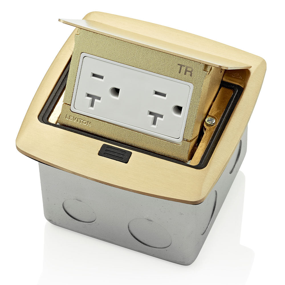 Leviton PFTR2-BR | Pop-Up Floor Box with 20 Amp, Tamper-Resistant Outlet