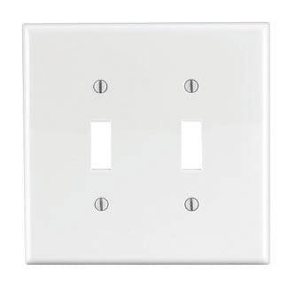 Leviton PJ2-W | 2-Gang Toggle Device Switch Wallplate, Midway Size, Thermoplastic Nylon, Device Mount, - White