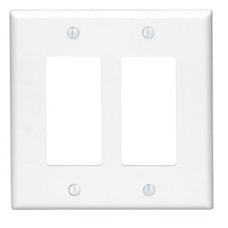 Leviton PJ262-W | 2-Gang Decora/GFCI Device Decora Wallplate/Faceplate, Midway Size, Thermoplastic Nylon, Device Mount, - White