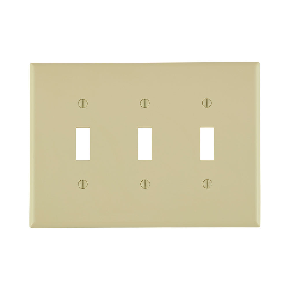 Leviton PJ3-I | 3-Gang Toggle Device Switch Wallplate, Midway Size, Thermoplastic Nylon, Device Mount, - Ivory