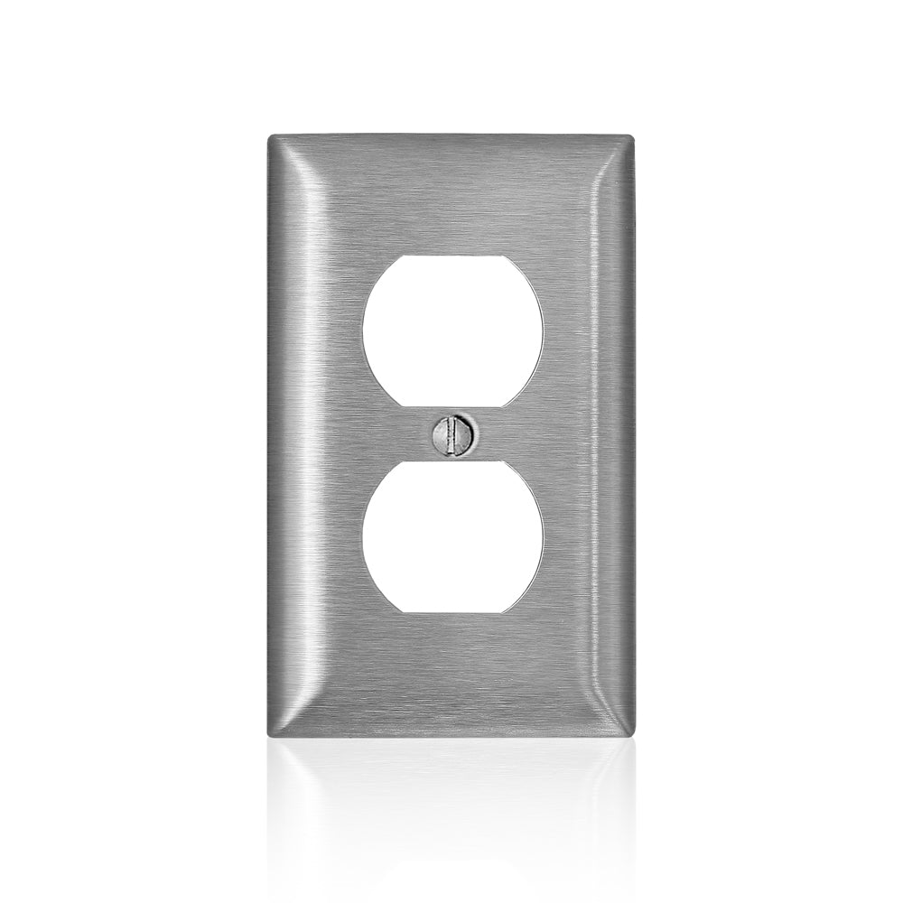 Leviton SS8-40 | 1-Gang Non-Magnetic Stainless Steel Duplex Receptacle Wallplate, Standard Size C-Series