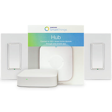 Leviton STKIT-2DS | The STKIT-2DS bundle includes the Samsung SmartThings Hub, Leviton DZ6HD Z-Wave Universal Dimmer, and Leviton DZ15S Z-Wave Switch