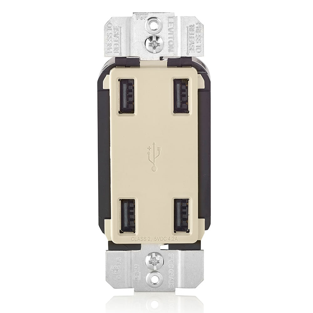 Leviton USB4P-T | 4.2A 4-Port USB Type-A Wall Outlet Charger