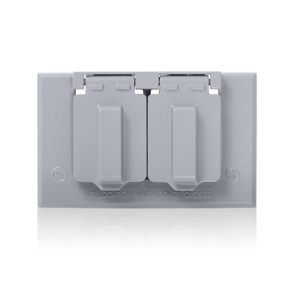 Leviton WM1D-SGY | 1-Gang Weatherproof Cover for Duplex Receptacles, Metallic Enclosure, Flat Lid, Includes Weatherproof Cover, Gasket and Mounting Screws - GRAY