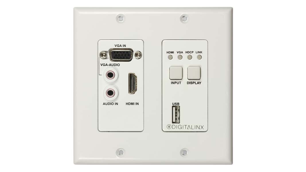 Liberty AV DL-1H1V1U-WP-W | Two Gang HDBaseT 2.0 HDMI / VGA and USB 2.0 transmitter wall plate