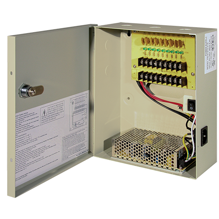 Liberty Security L12DC9C10AMC | 12 Volt DC, 9 Channel 10 AMP, UL/CUL Listed Power Supply - PTC Fused - Metal Case with Key/Lock