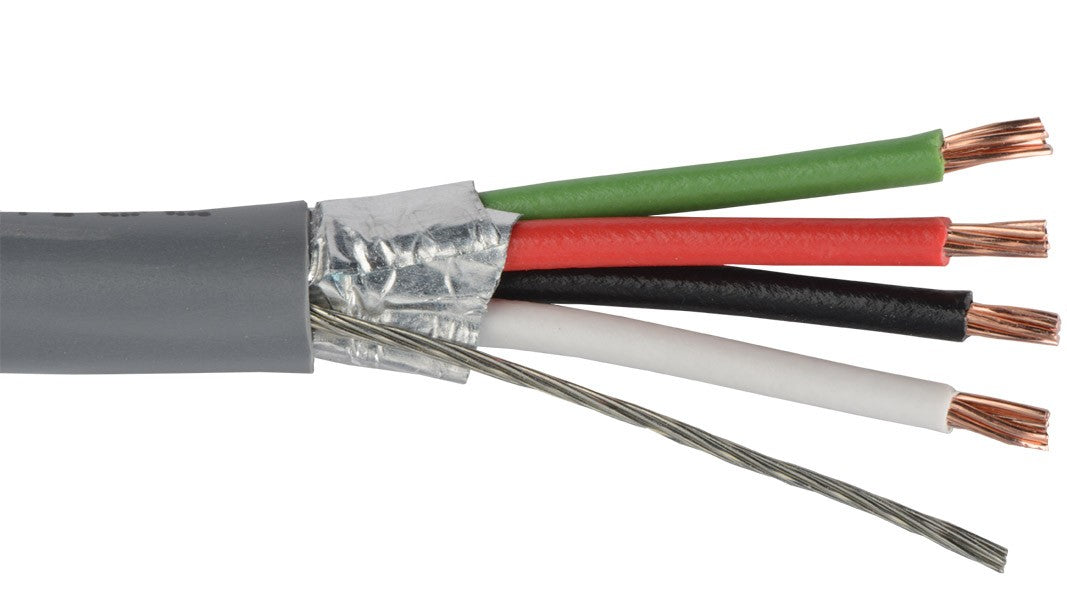 Liberty AV 22-4C-SH-GRY-500 | 500 Feet Grey Commercial Grade General Purpose 22 AWG 4-Conductor Shielded Cable Reel