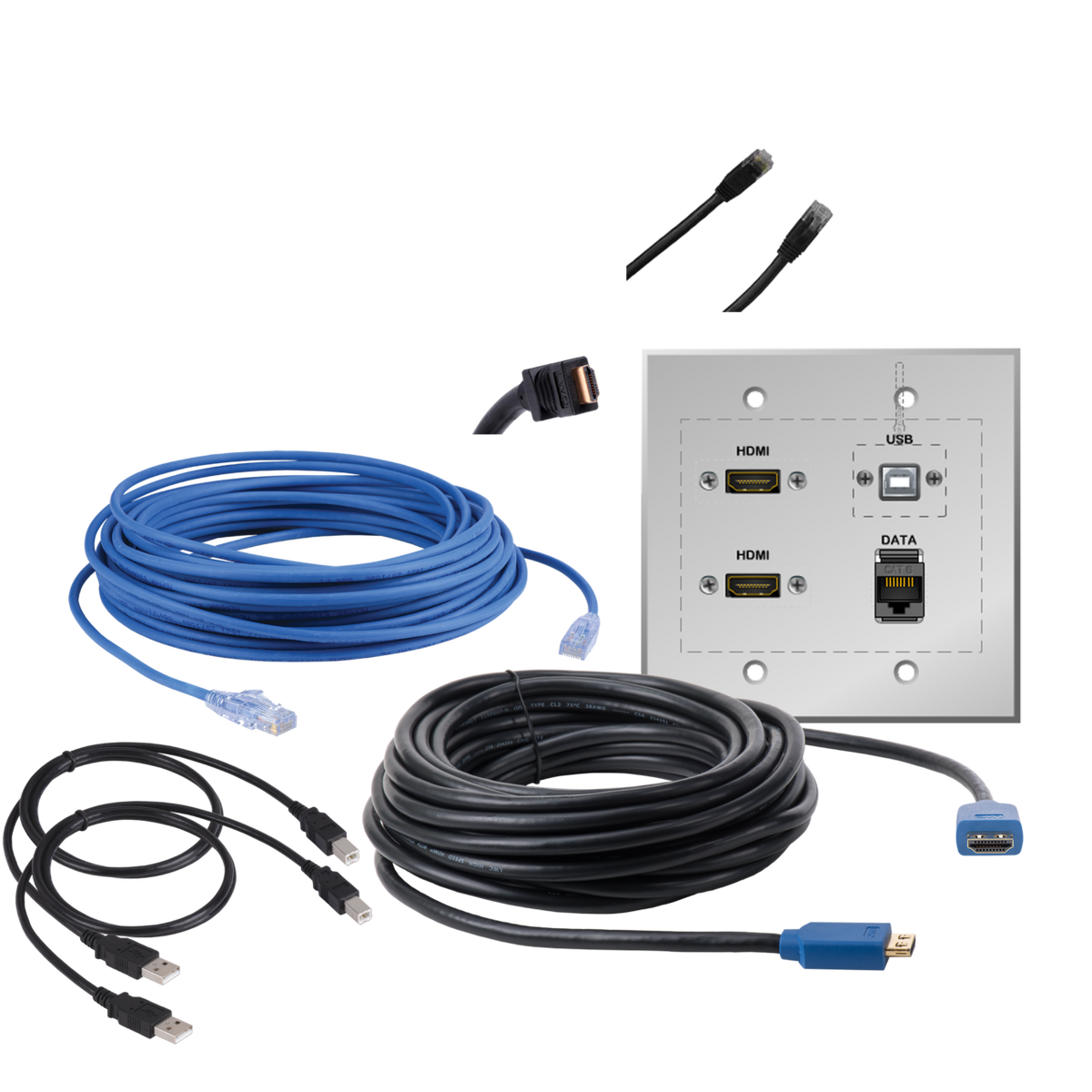 Liberty AV EDU-2HU-050 | 50" Dual HDMI, USB, and Data Passive Wall Plate and Connectivity Kit