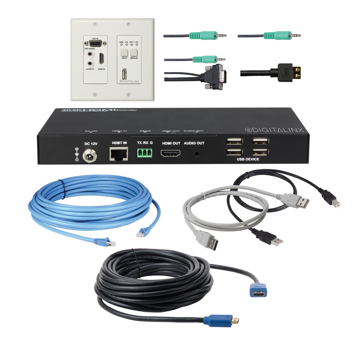 Liberty AV EDU-HVUC-4K-035 | 35" Digitalinx HDMI, VGA and USB 2.0 Extender Set with Display Control