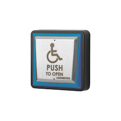 Locknetics PPH-200-LED | Illuminated Dual Color Large Square Push Plate with Black Box, Stainless Steel with Engraved Text and Anodized Finish, Tamper Resistant Mounting, SPDT Switch Contacts Rated