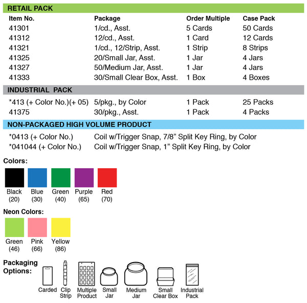Lucky Line Products 41301 | Key Coil, Mini-Designer, 4" Length with Small Nickel Plated Trigger Snap, 1 each per Card