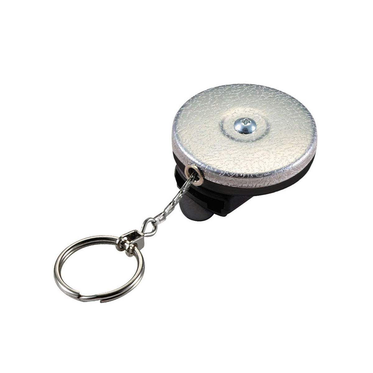 Lucky Line Products 43551 | Spinner Key Reel, Clip-On, 360 Degree Rotation, 2" Diameter, Textured Chrome with 24" Steel Chain, 2" Long Clip, 1-1/8" Nickel Plated Split Key Ring, 1 each per Card