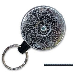 Lucky Line Products 43751 | Key Reel, Clip-On, 2" Diameter, Textured Chrome with 48" Retractable Pull Kevlar Cord, 2" Long Clip, for Security Personnel, Custodial Staff