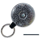 Lucky Line Products 43751 | Key Reel, Clip-On, 2" Diameter, Textured Chrome with 48" Retractable Pull Kevlar Cord, 2" Long Clip, for Security Personnel, Custodial Staff
