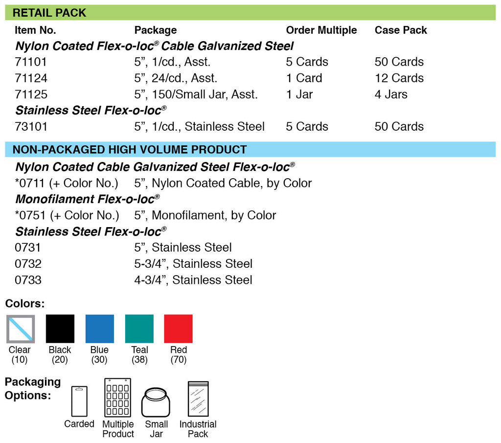 Lucky Line Products 73101 | Key Cable Lock, Flexible, Ring, 5" Length, Stainless Steel, 1 each per Card
