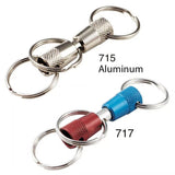 Lucky Line Products 71701 | Key Release Ring, 3-Way, Pull Apart, 3" Length, Steel Body, Red and Blue Anodized Aluminum End with (3) 7/8" Nickel Plated Tempered Steel Split Key Ring, 1 each per Card