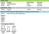Lucky Line Products 75400 | Key Ring, Hook, 2-3/4" Length x 1-1/2" Diameter, Steel, Zinc Plated, 100 each per Display Box
