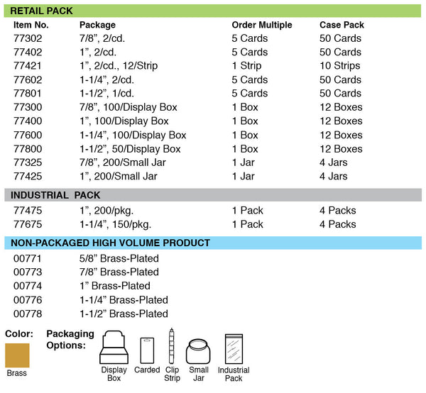 Lucky Line Products 77402 | Key Ring, Split, 1" Diameter, Tempered Steel, Brass Plated, 2 each per Card