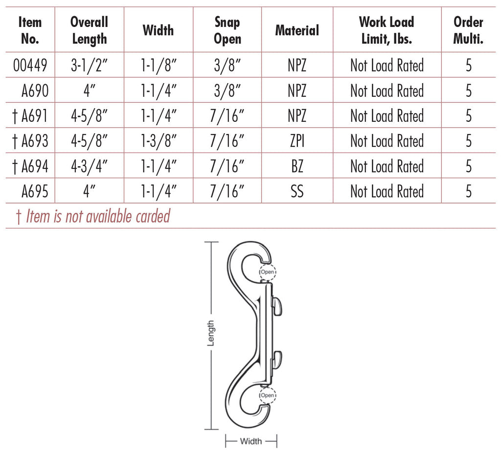 Lucky Line Products A690 | 4" Double Sided Bolt Snap Moq =5