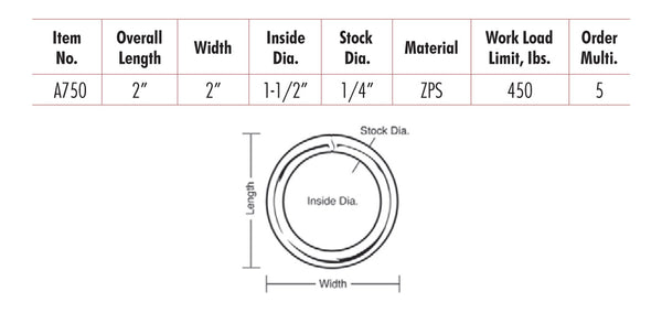 Lucky Line Products A750 | 2" Welded Ring, 450Lb Limit Moq =5