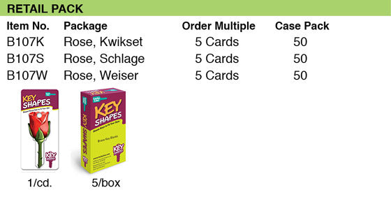 Lucky Line Products B107W | House Key, Weiser, Rose, Brass, Enamel Coating, 1 each per Card