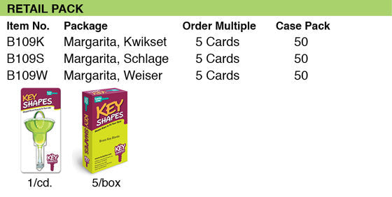 Lucky Line Products B109K | House Key, Kwikset, Margarita, Brass, Enamel Coating, 1 each per Card