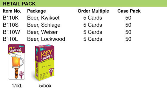 Lucky Line Products B110W | House Key, Weiser, Beer Mug, Brass, Enamel Coating, 1 each per Card