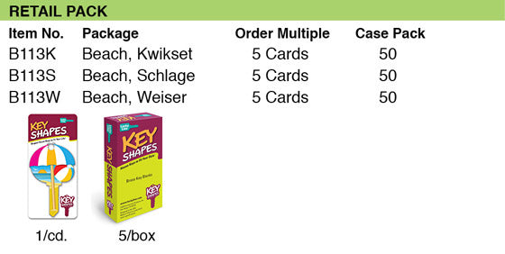 Lucky Line Products B113W | House Key, Weiser, Beach, Brass, Enamel Coating, 1 each per Card