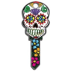 Lucky Line Products B136K | House Key, Kwikset, Sugar Skull, Brass, Enamel Coating, 1 each per Card