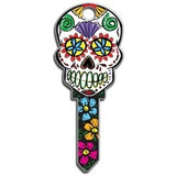 Lucky Line Products B136K | House Key, Kwikset, Sugar Skull, Brass, Enamel Coating, 1 each per Card