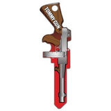 Lucky Line Products B139S | House Key, Schlage, Tommy Gun, Brass, Enamel Coating, 1 each per Card