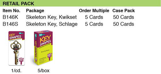 Lucky Line Products B146K | House Key, Kwikset, Skeleton, Brass, Enamel Coating, 1 each per Card