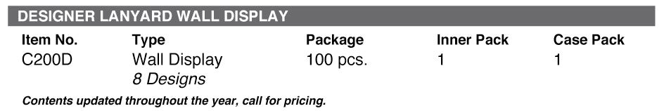 Lucky Line Products C200D | Lanyard Wall Display, Designer, Polyester, 10 each per Pack