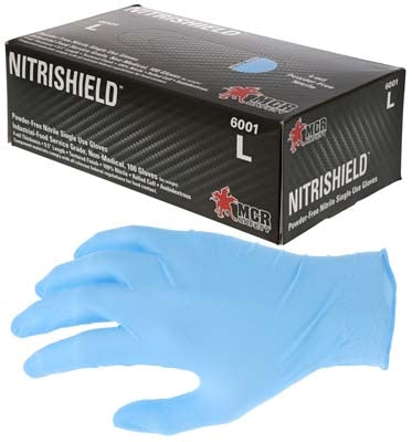 MCR Safety 6001L | NitriShield Disposable Nitrile Gloves 4 mil, Powder-Free, Blue, Industry Standard Food Grade
