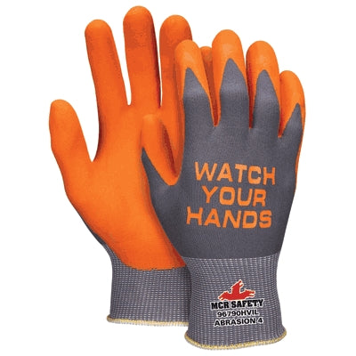 MCR Safety 96790HVIXXL | Hi-Vis Foam Nitrile Glove, Watch Your Hands Logo 2X-Large