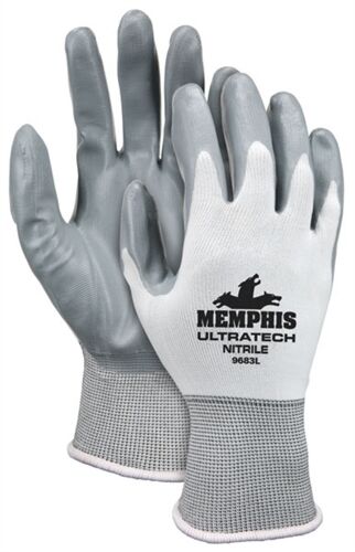 MCR Safety 9683XL | NXG Work Gloves, 15-Gauge White Nylon Shell, Gray Nitrile Coated Palm & Fingertips